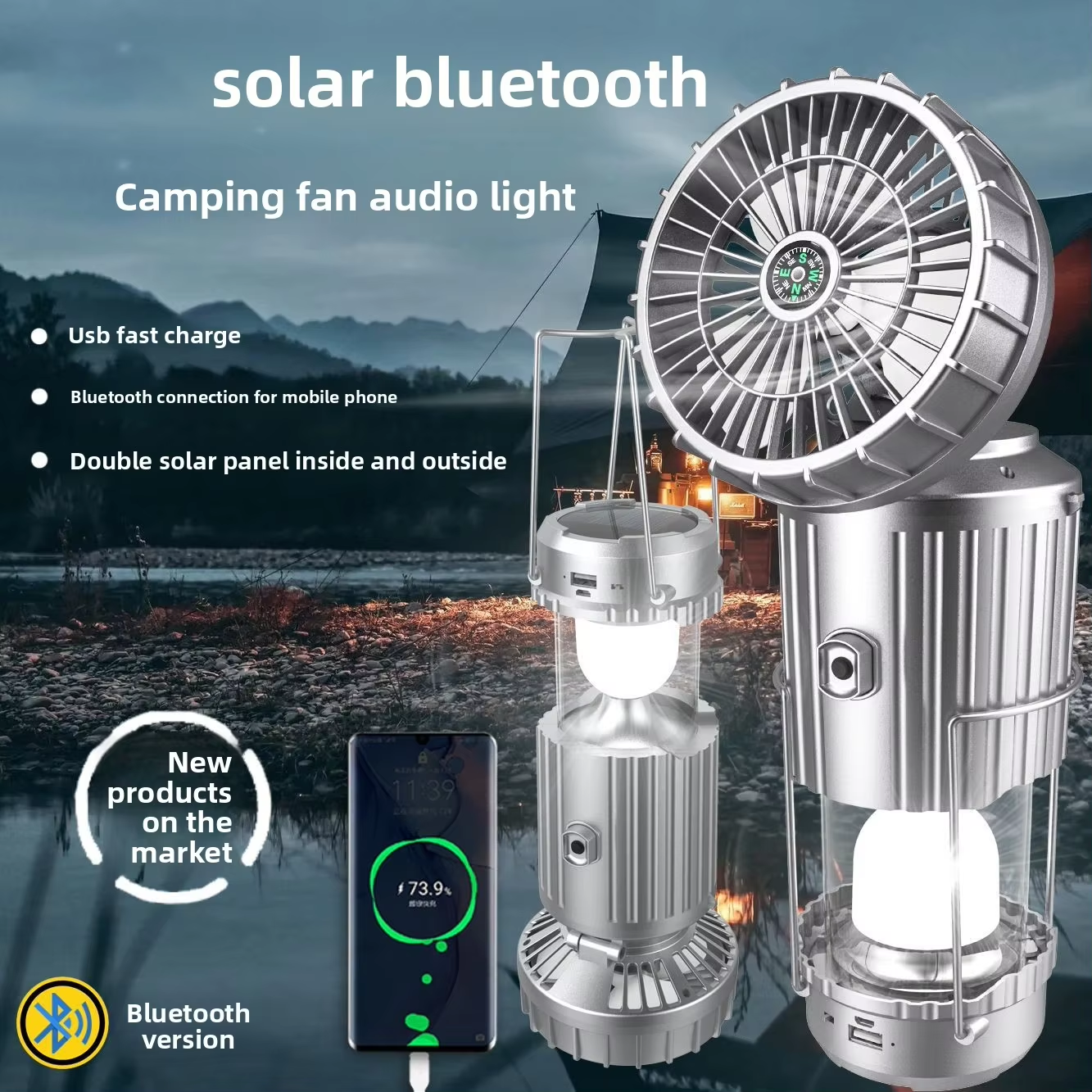 2 in 1 Portable Solar Electric Fan